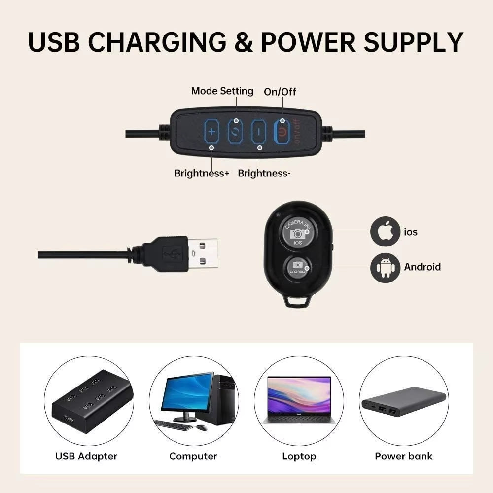 10Inch 12Inch LED Ring Light with Stand, Selfie Ring Light for Photography Makeup Video Recording, Dimmable Fill Light for Live