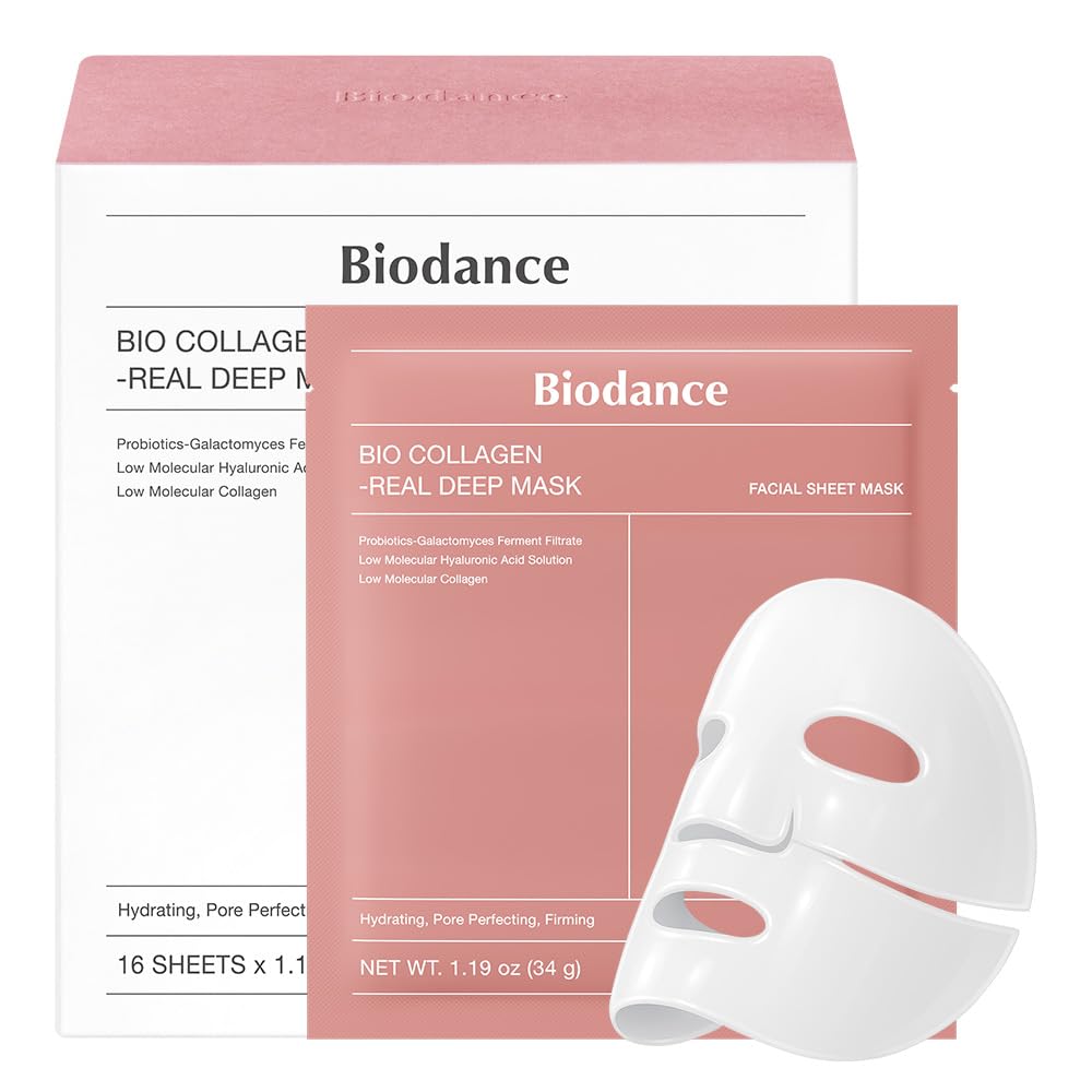 Bio-Collagen Real Deep Mask, Hydrating Overnight Hydrogel Mask, Pore Minimizing, Plumping, Elasticity Improvement, Korean Skin Care, Gifts for Women | 1.19Oz(34G) X 16Ea