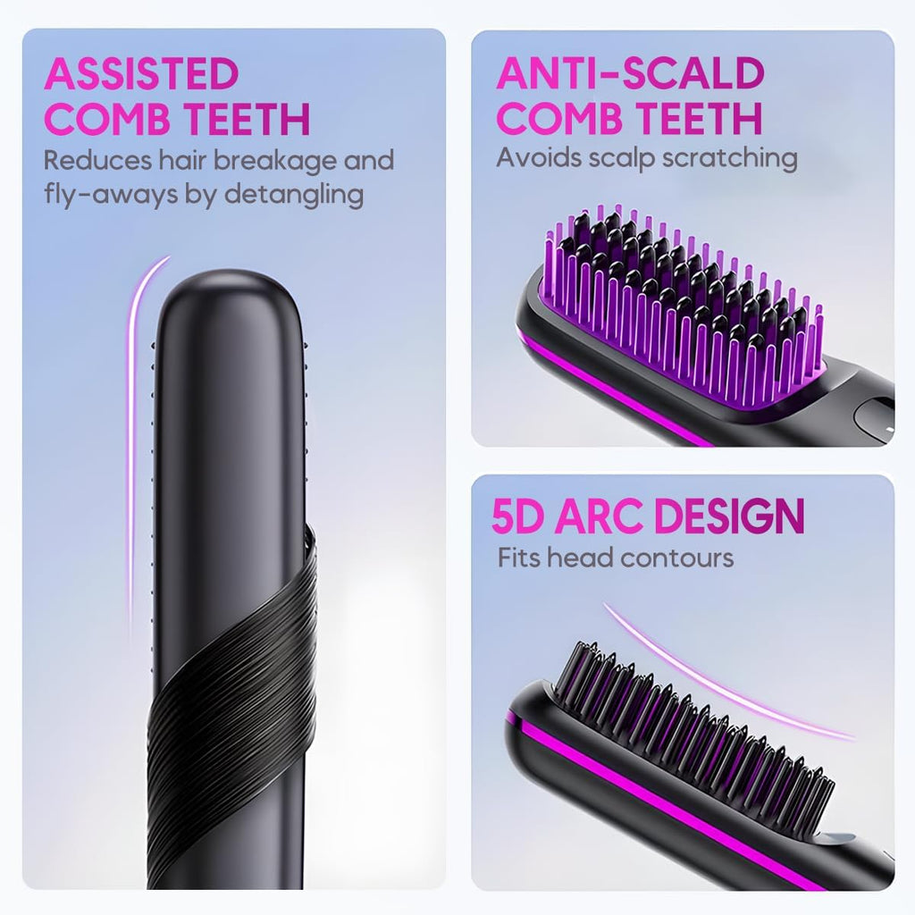 Go Brush Pro, 2026 New Go Brush Pro, Portable Straightener Brushs for Travel, with LCD Temperature Display, Portable Hair Straightener, Fast Heating Cordless Mini Hair Brushs (Purple)