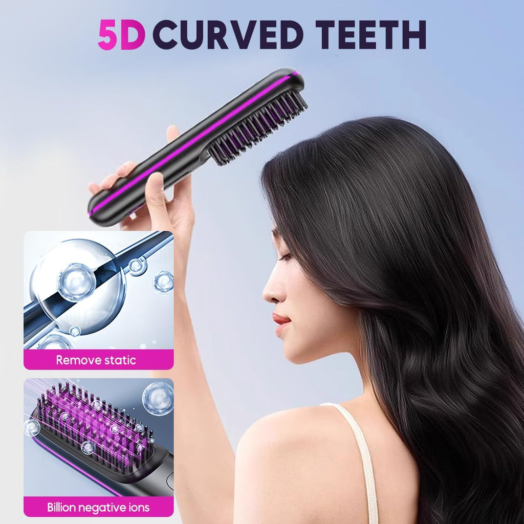 Go Brush Pro, 2026 New Go Brush Pro, Portable Straightener Brushs for Travel, with LCD Temperature Display, Portable Hair Straightener, Fast Heating Cordless Mini Hair Brushs (Purple)