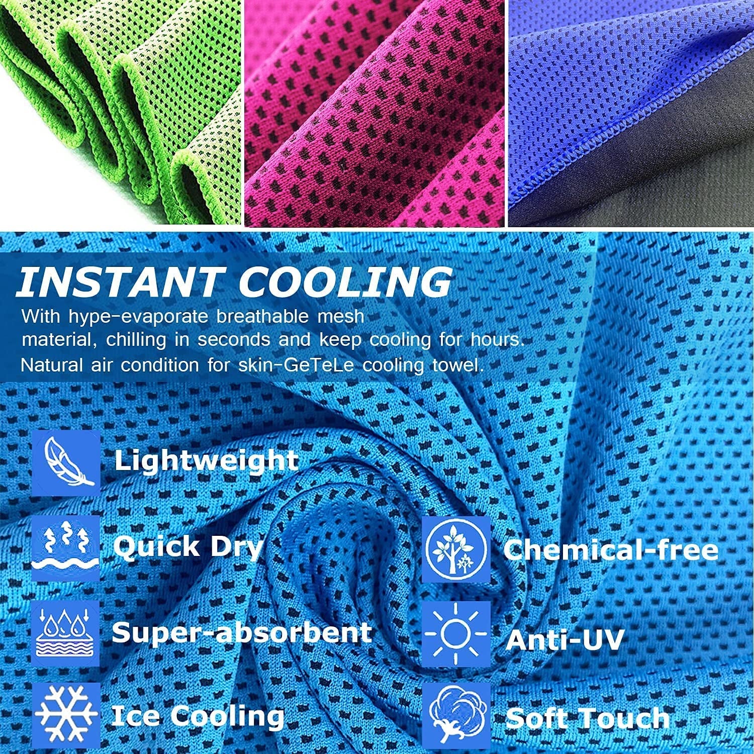 Cooling Towel 6 Pack, 36"X12" Cooling Towels for Neck and Face, Soft Microfiber Cooling Neck Wraps, Ice Sports Towel for Instant Cooling, Stay Cool for Yoga, Sport, Workout, Running, Camping, Golf