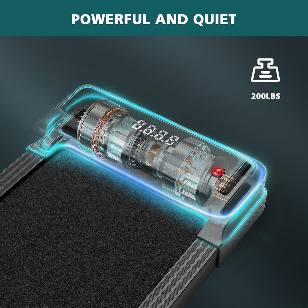 Compact Armless Treadmill, Space Saving Design for Home & Office, Quiet under Desk Walking Pad, 200 Lbs Capacity 3 in 1 Portable Walking Treadmill