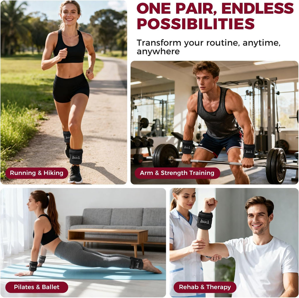 Ankle and Wrist Weights for Women & Men, 1 Pair 1/2/4/6/8/10 LBS Leg Weight with Sleek Design & Secure Fit, Arm Weighted Set for Walking, Running, Home Fitness & Physical Therapy