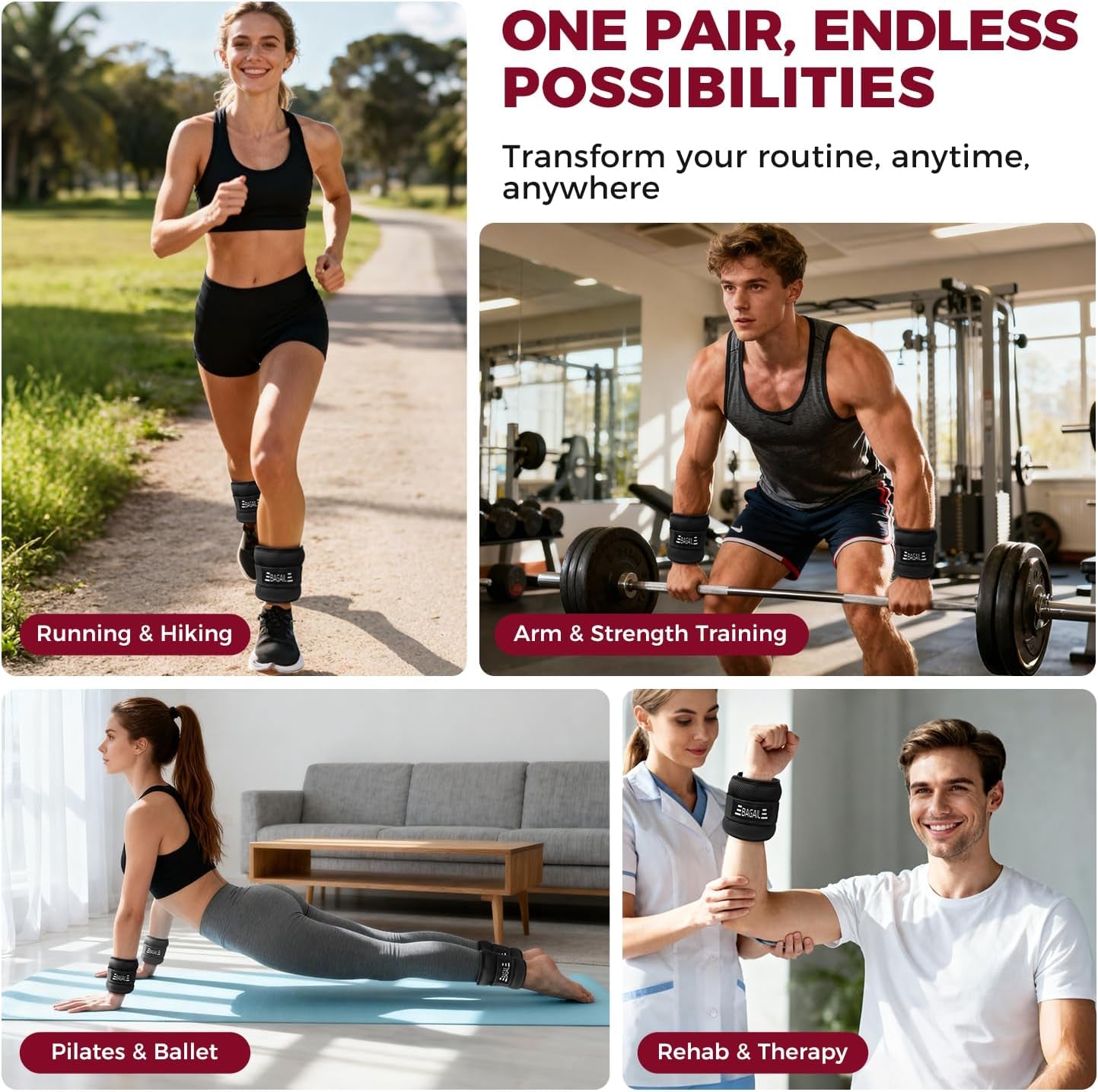 Ankle and Wrist Weights for Women & Men, 1 Pair 1/2/4/6/8/10 LBS Leg Weight with Sleek Design & Secure Fit, Arm Weighted Set for Walking, Running, Home Fitness & Physical Therapy