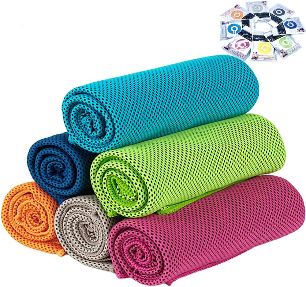 Cooling Towel 6 Pack, 36"X12" Cooling Towels for Neck and Face, Soft Microfiber Cooling Neck Wraps, Ice Sports Towel for Instant Cooling, Stay Cool for Yoga, Sport, Workout, Running, Camping, Golf