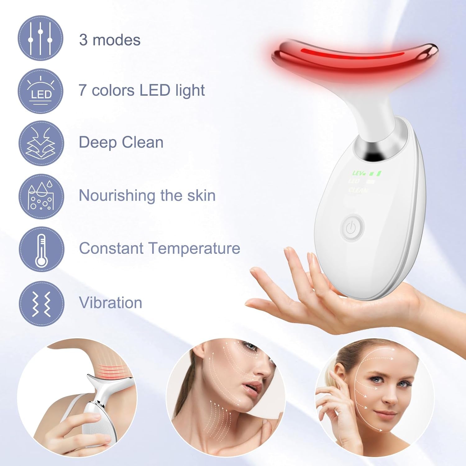 Facial Massager,7 Color LED Light Therapy for Face and Neck,Portable Beauty Skin Care Tools