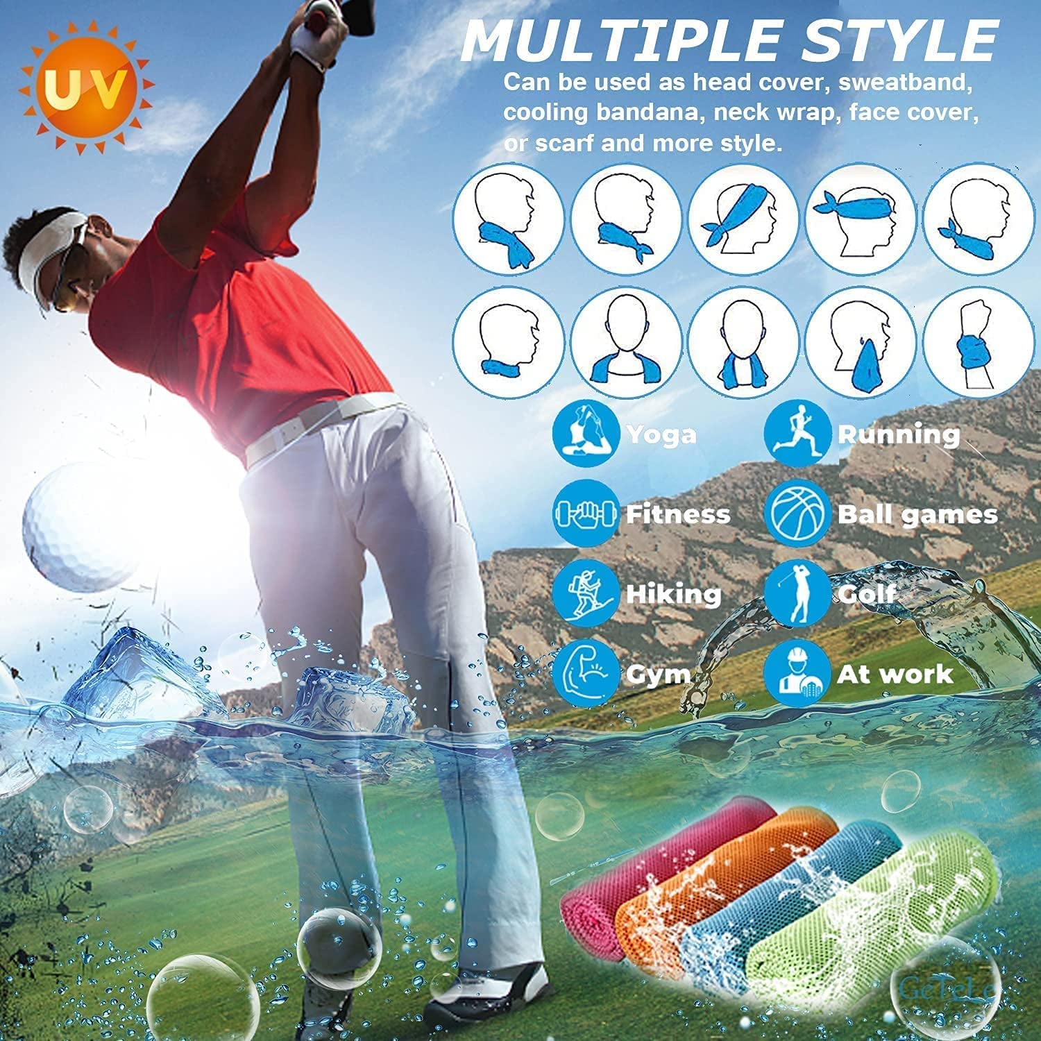 Cooling Towel 6 Pack, 36"X12" Cooling Towels for Neck and Face, Soft Microfiber Cooling Neck Wraps, Ice Sports Towel for Instant Cooling, Stay Cool for Yoga, Sport, Workout, Running, Camping, Golf