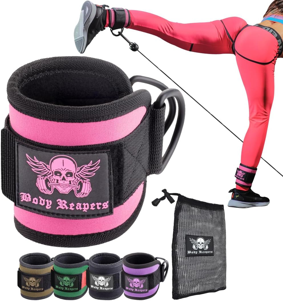 Gym Ankle Cuff Cable Attachment with Adjustable Velcro, Durable Double D-Rings & Cushioned Design for Glute, Leg & Lower Body Exercises, Comfortable Workout Straps & Ankle Cuff