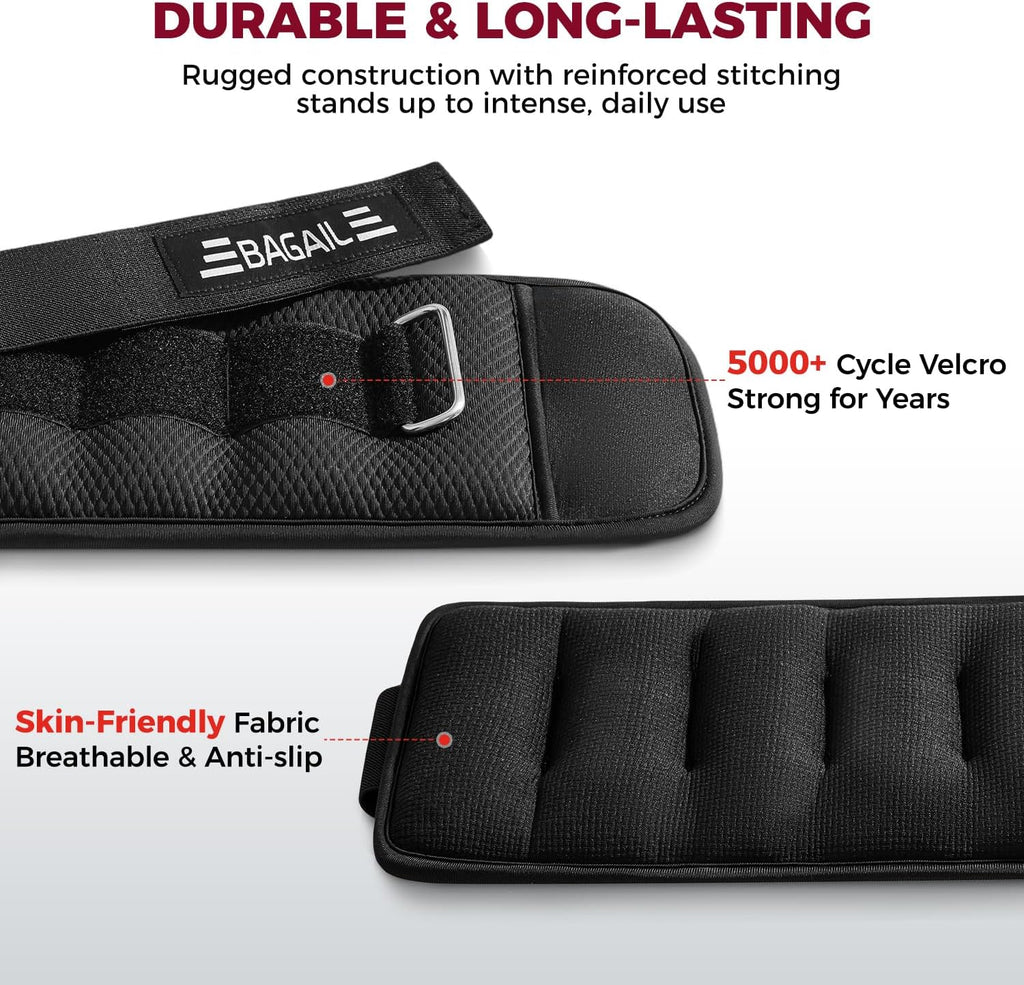 Ankle and Wrist Weights for Women & Men, 1 Pair 1/2/4/6/8/10 LBS Leg Weight with Sleek Design & Secure Fit, Arm Weighted Set for Walking, Running, Home Fitness & Physical Therapy